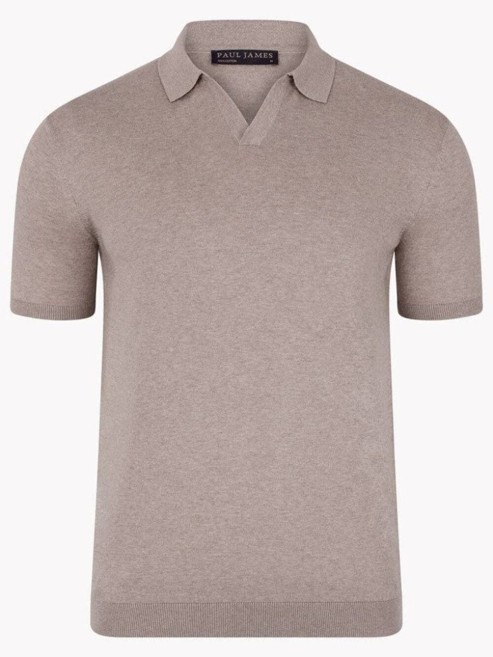 Paul James Tan Buttonless Short Sleeve Knit Polo
